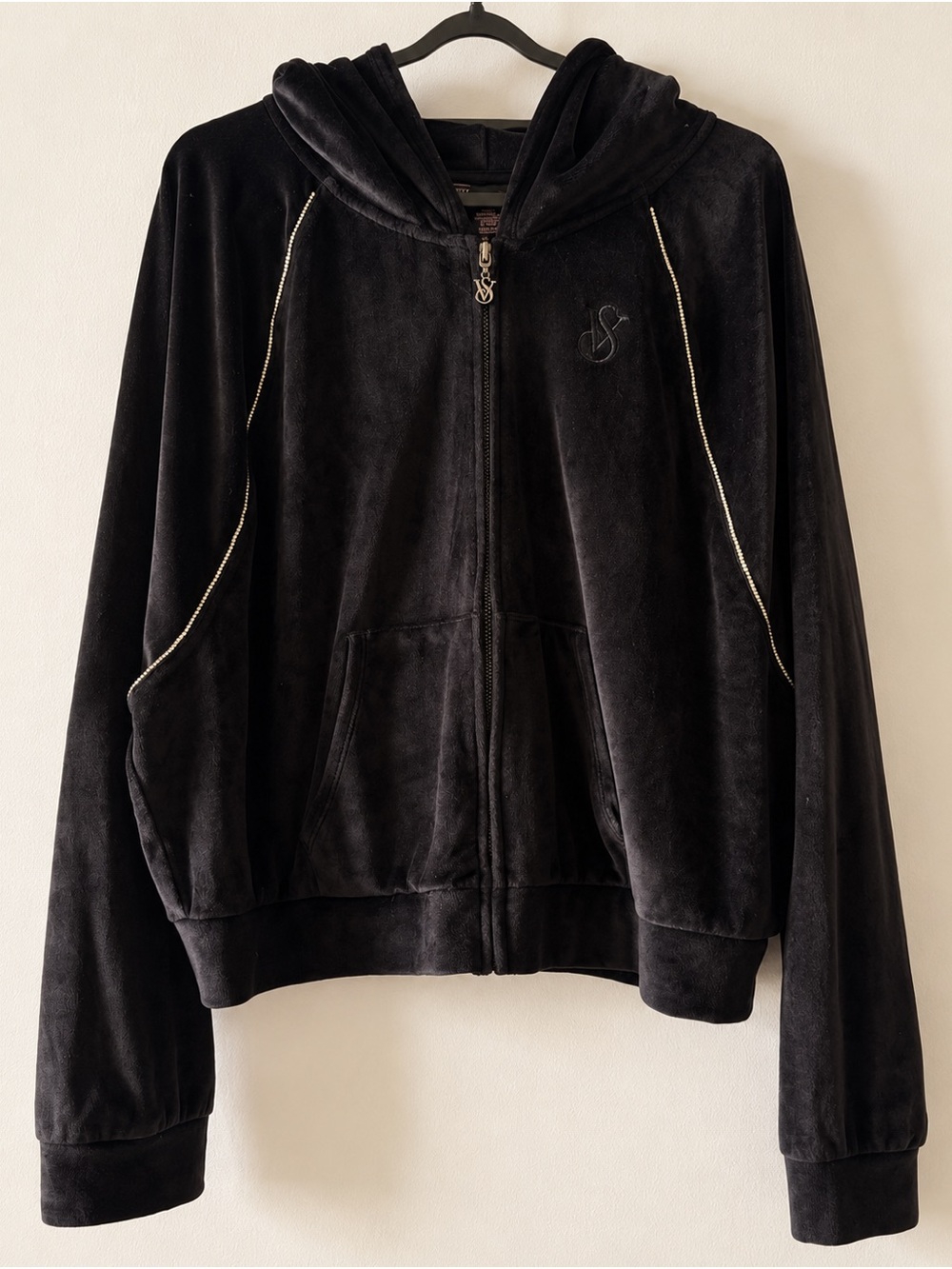 Victoria’s Secret Black Velour Rhinestone Zip Hoodie XL